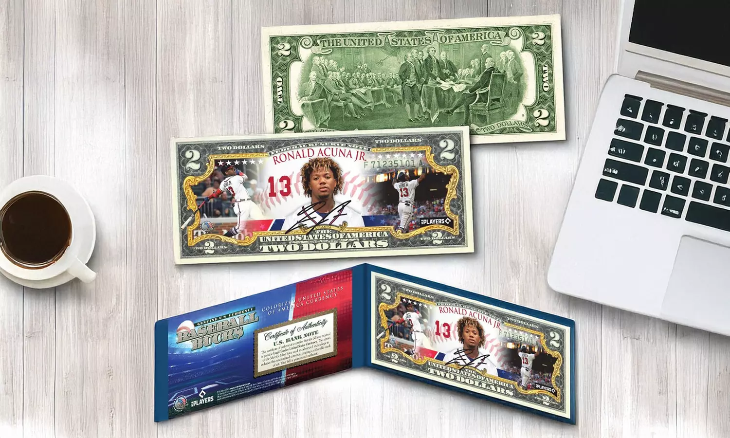 Ronald Acuna Jr. Atlanta Braves Baseball Bucks MLB Player Genuine 2 Dollar Bill - Primary Image