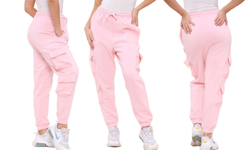 Image 6: Women's Fleece-Lined Cargo Pocket Jogging Bottoms