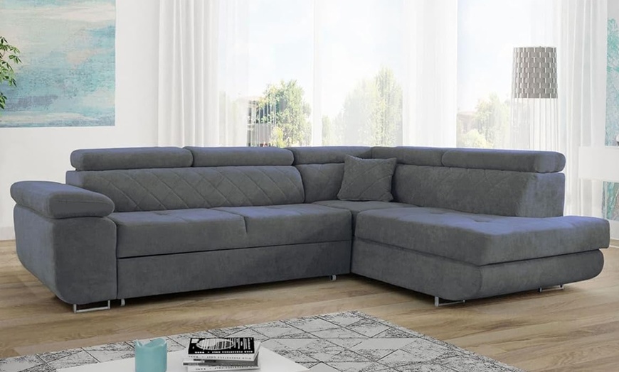 Image 1: Grey Corner Sofa Bed