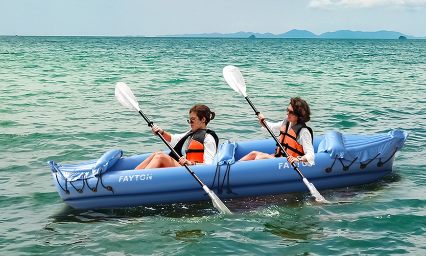 Image 1: Two-Seater Inflatable Kayak with Aluminium Paddle and Air Pump