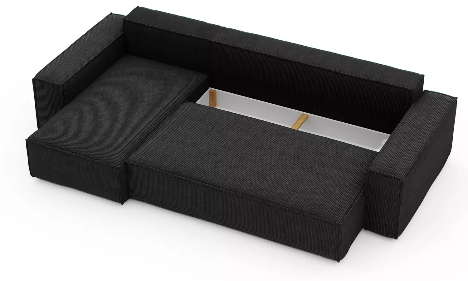 Canapé d'angle réversible et convertible en velours côtelé avec coffre