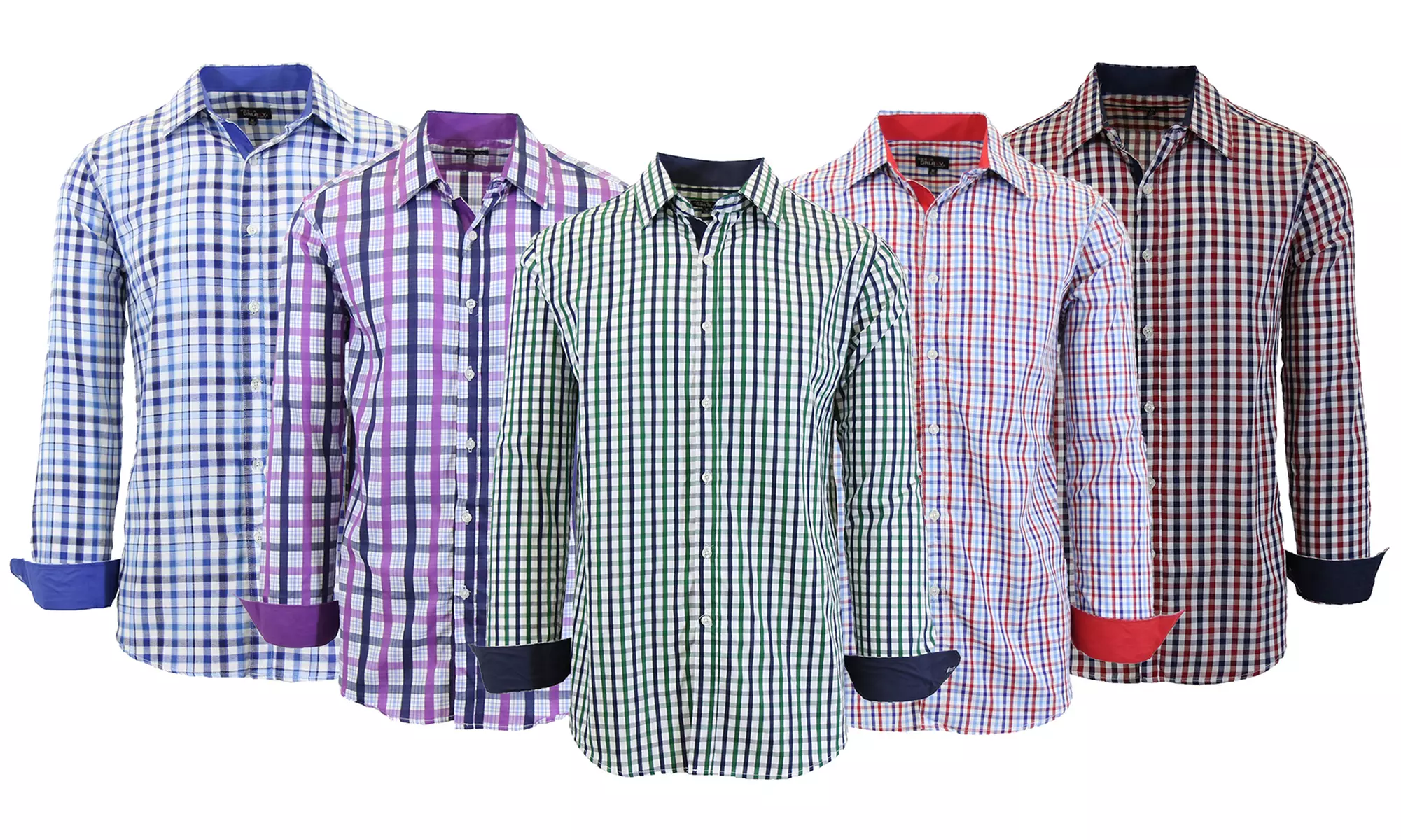 Galaxy by Harvic Men's Long-Sleeve Slim-Fit Plaid Dress Shirt - Primary Image