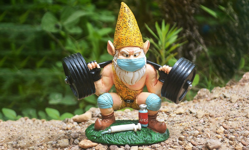 Image 1: Decorative Resin Weightlifting Garden Gnome