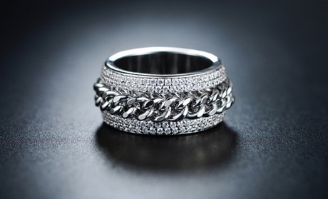 Curb Link Ring in 18K White Gold with Swarovski Elements Crystal