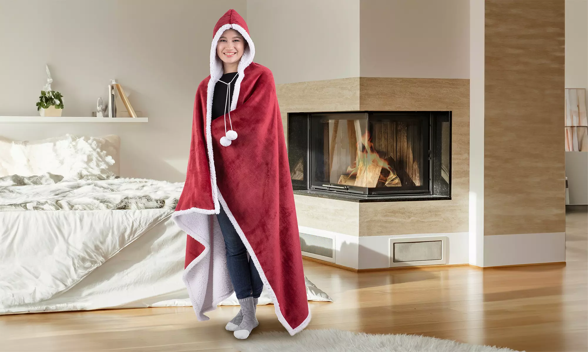 Luxury Super Soft Hoodie Sherpa-Lined Throw Blanket