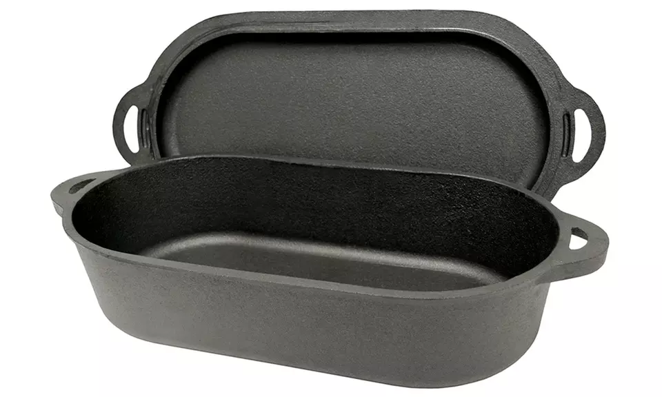 Bayou Classic Cast Iron Oval Fryer with Griddle Lid - Second Medium
