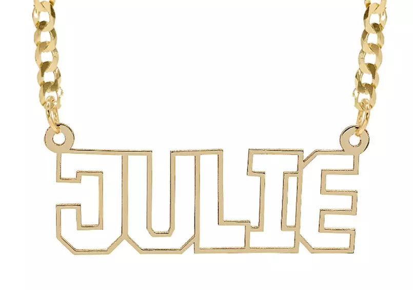 Outlined Single Name Necklace or Outlined Single 10mm High Name Necklace with Cable Chain (Up to 85% Off) - Second Medium