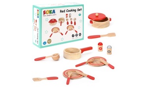 Soka 14-Piece Kids' Wooden Pretend Play Kitchen Cooking Set