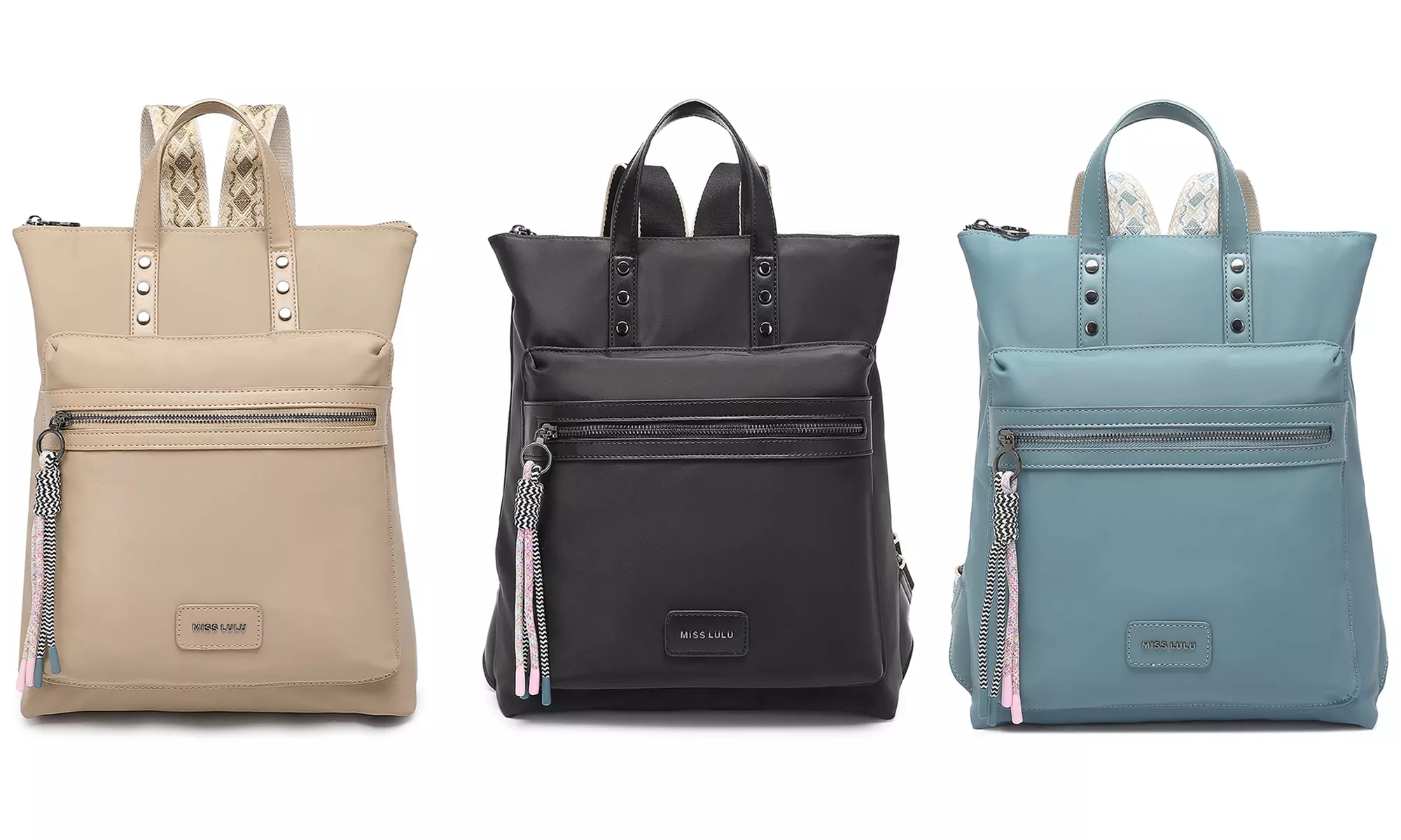 Modischer Lederrucksack in Blau, Khaki oder Schwarz für Damen - Primary Image