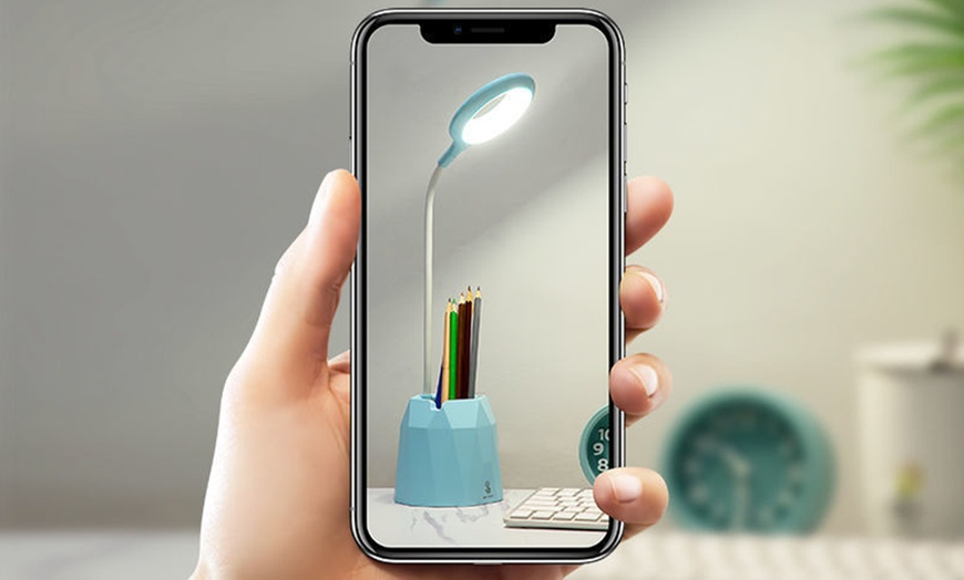 Image 7: Dimmable LED Desk Lamp with Phone and Pen Holder