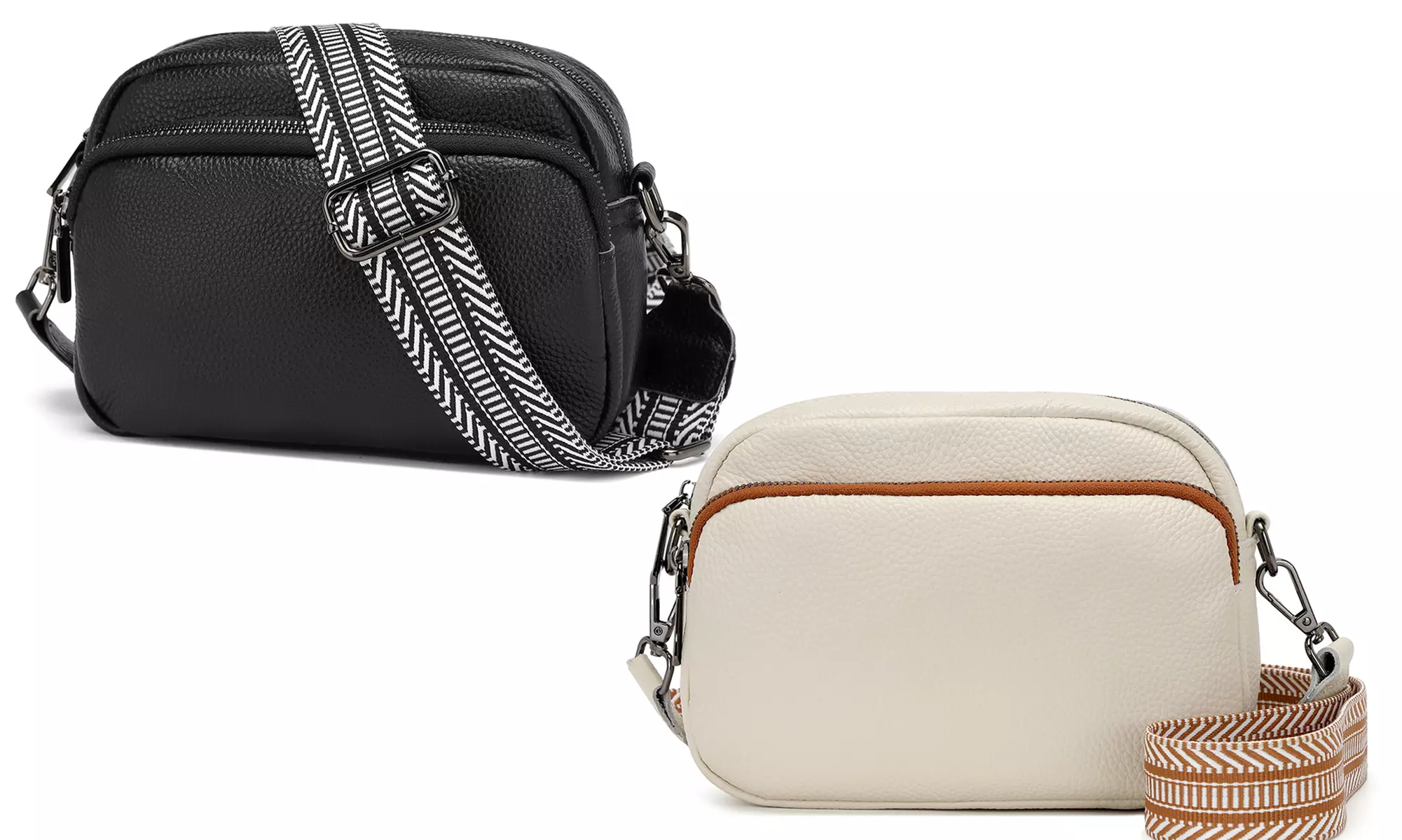 Clearance Leather Crossbody Shoulder Bag with Jacquard Woven Strap - Primary Image