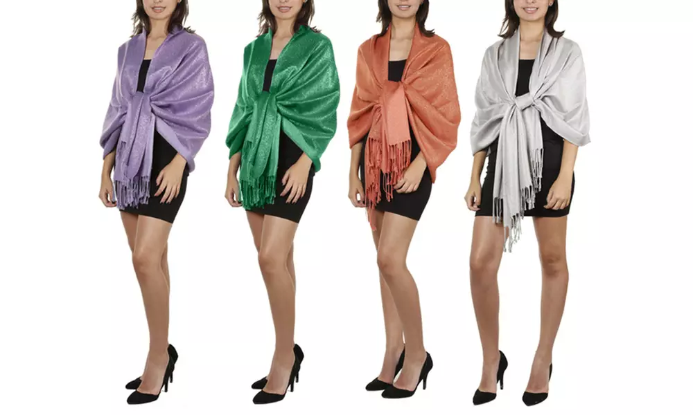 Women's Silky and Soft Metallic Pashmina Shawl Wrap (Set of 2) - Primary Image