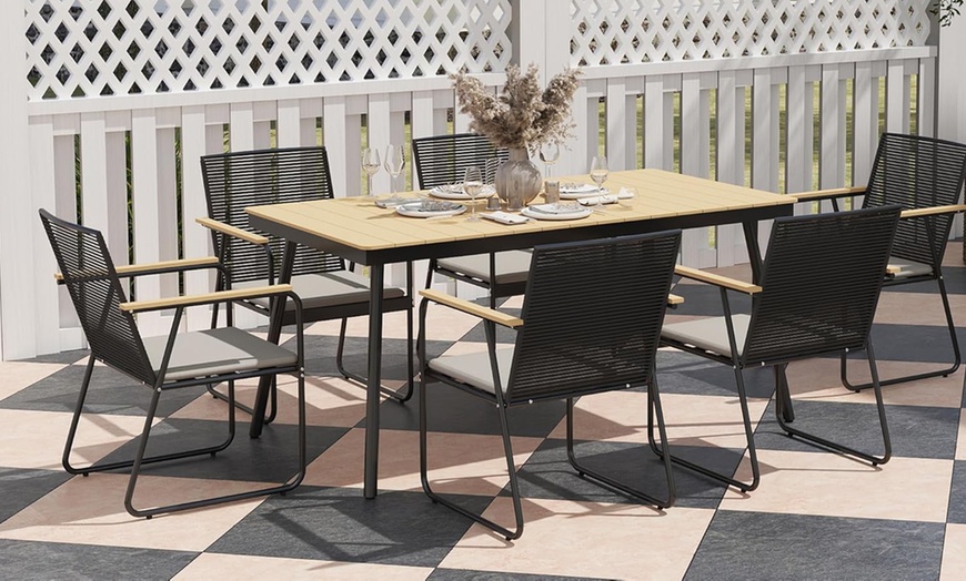 Image 5: Outsunny 6-Seater Garden Dining Set, Elegant Design with Soft Cushions