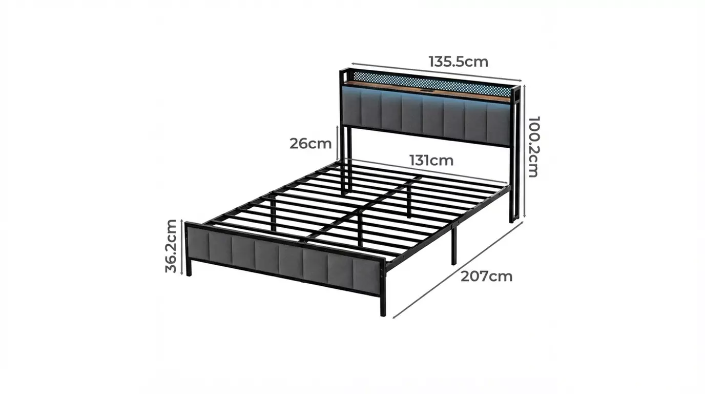 Levede LED Metal Bed Frame with RGB Lights, USB and Type-C Charging