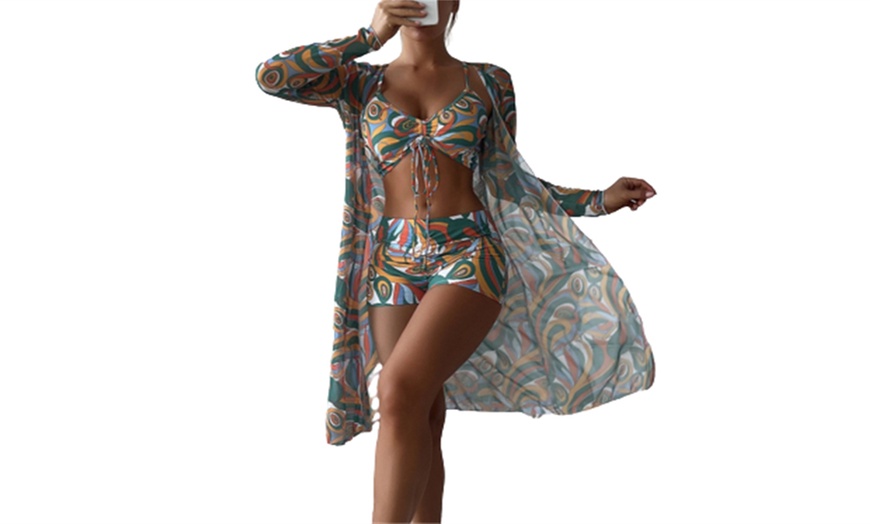 Image 3: Women's Three-Piece Swirl Print Swimwear Bikini