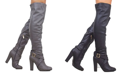 over the knee block heel boots uk