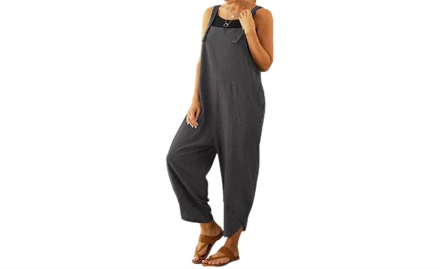 Image 3: Women's Cotton Blend Casual Wide Leg Jumpsuit with Pockets