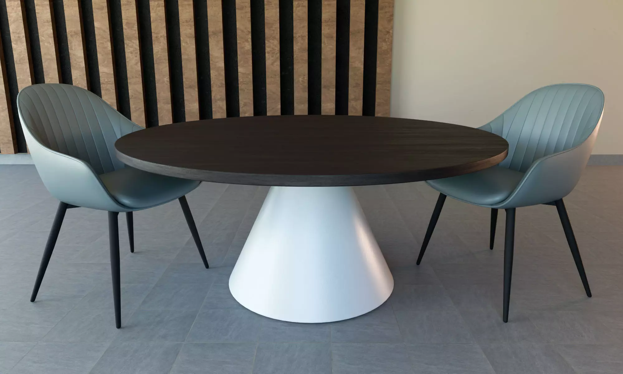 Mesa de comedor Artù en madera con base cónica de metal