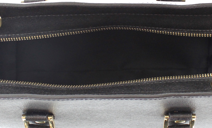 Borsa A Mano Donna In PVC Vegano - Design FLAT-WOOD-S_24, Colore Beige E Argento, 15x19x10 Cm