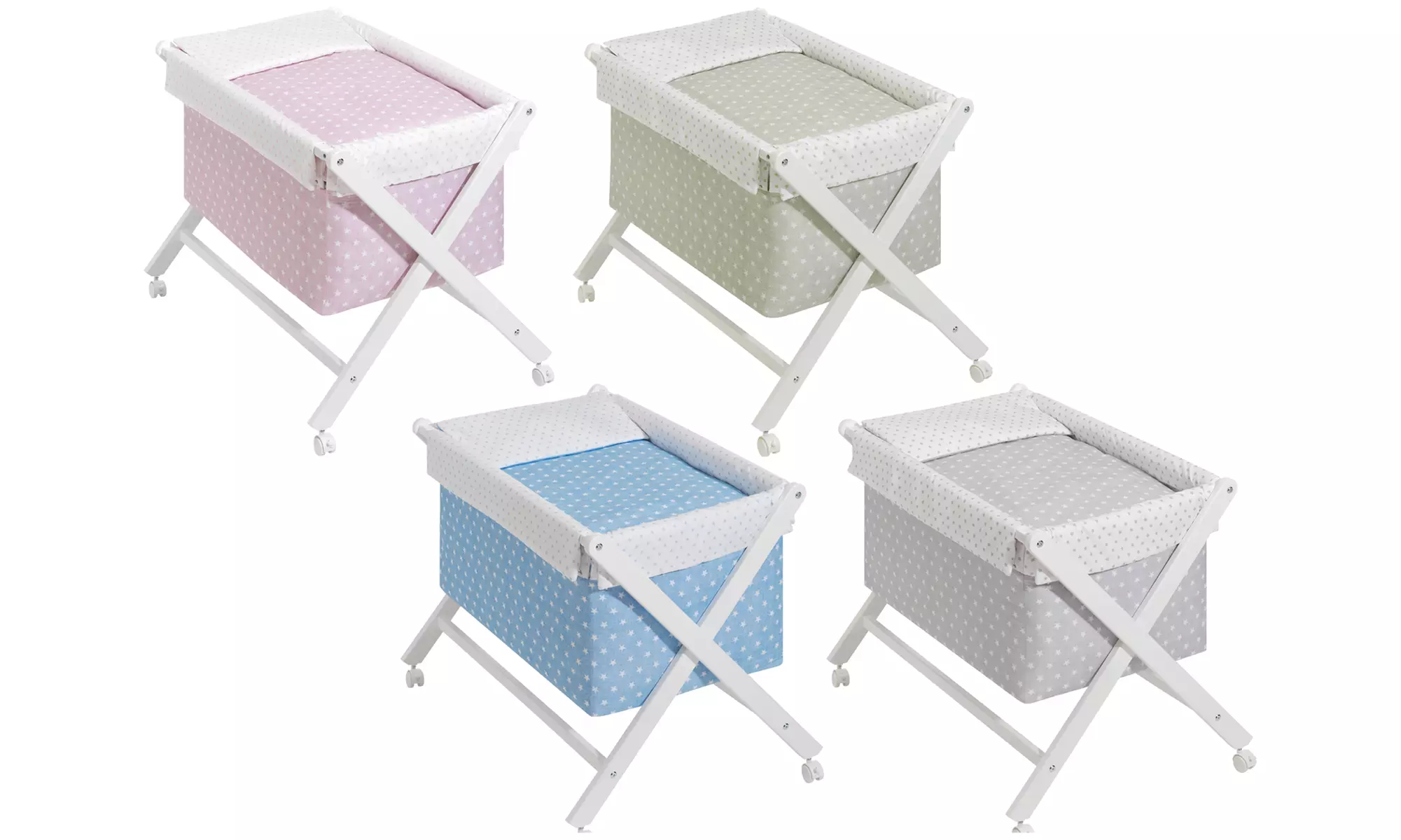 Berceau en bois pliable pour bébé Interbaby avec matelas, tour de lit, couette et linge de lit inclus - Primary Image