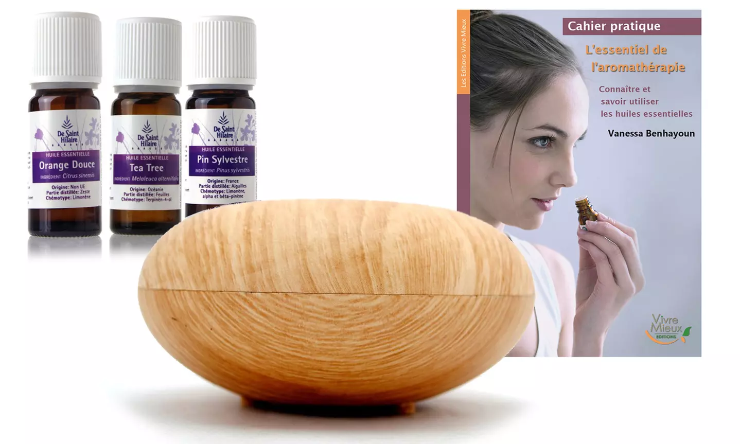 Diffuseur d'huiles essentielles galet, 3 huiles essentielles et cahier pratique - Primary Image