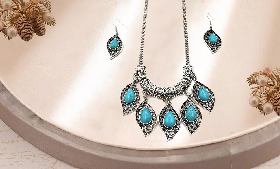 One, Two, or Three Turquoise Bohemian Dream Necklace and Earring Sets from Novadab (Up to 83% Off) - Second Medium