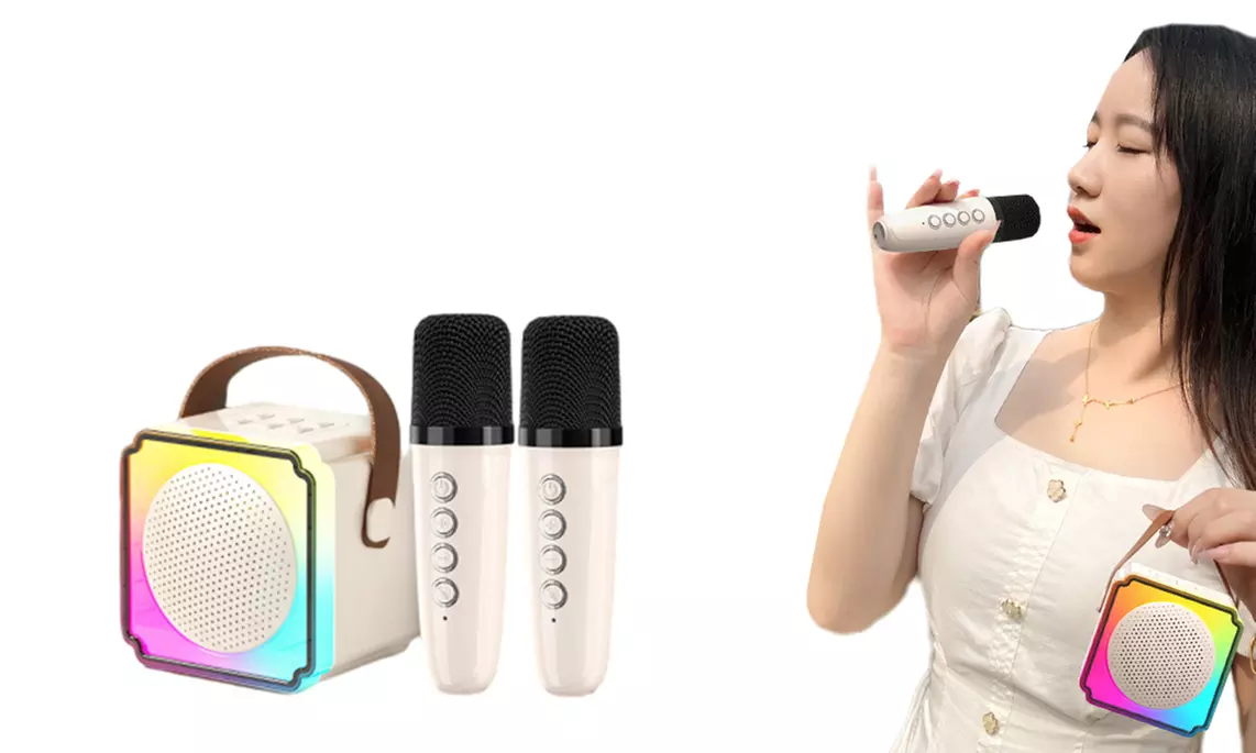 Bluetooth-Lautsprecher mit 2 kabellosen Mikrofonen und Beleuchtung