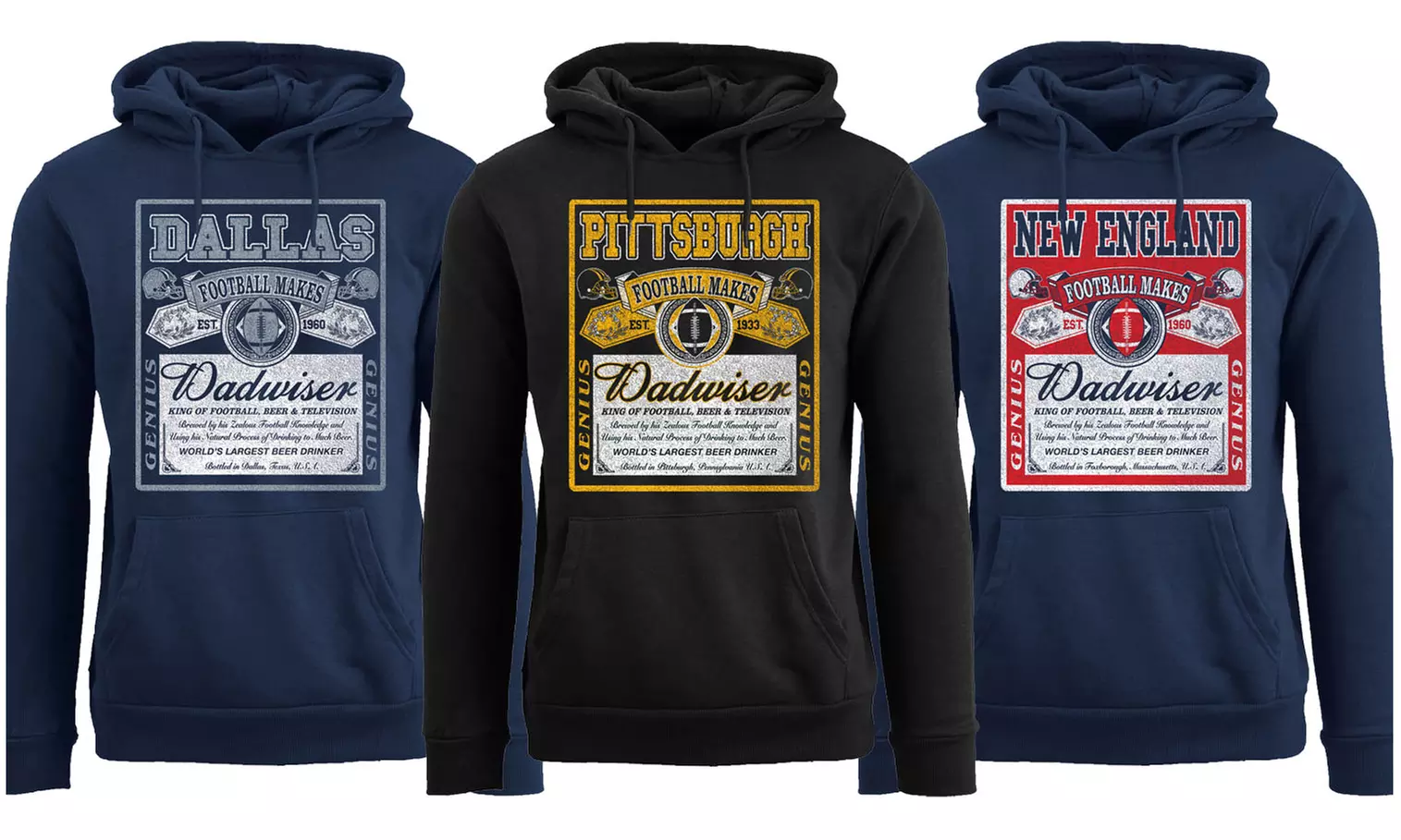 Men's Football-Themed Graphics Pull-Over Hoodie (S–2XL) - Primary Image