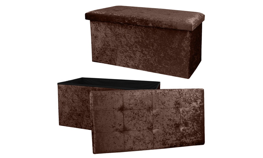 Image 9: Crushed Velvet Folding Storage Ottoman - Double Size