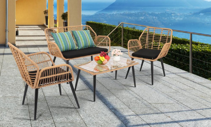 Image 4: PE Steel Outdoor Wicker Rattan Chair Set