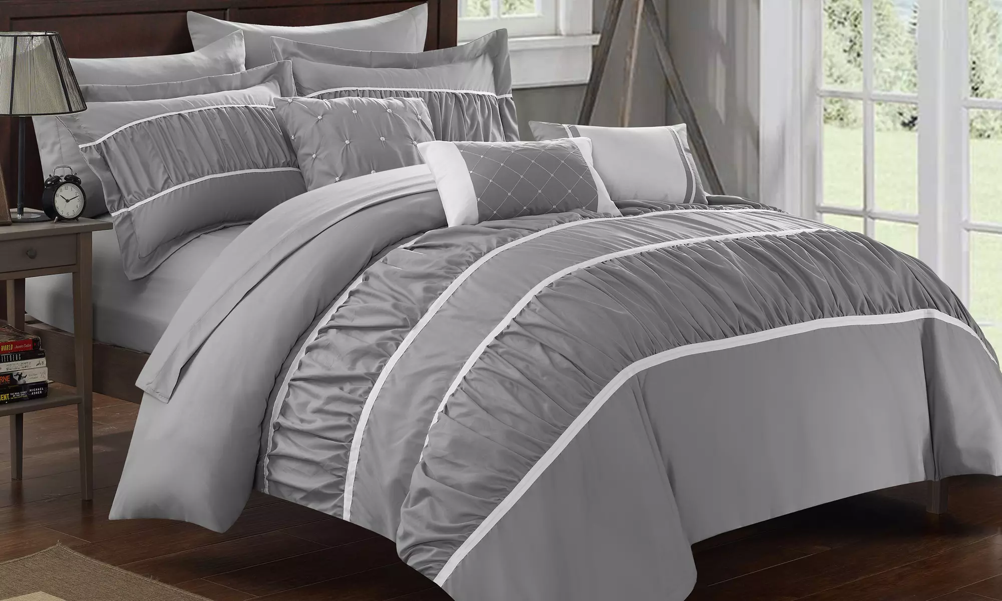 Temporary Price Cut: Chic Home Penelope Pleated & Ruffled Bed-in-a-Bag Comforter Set with Sheets (10-Piece) - Primary Image
