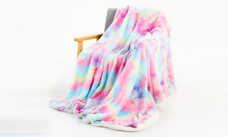 Image 1: Thick Colourful Rainbow Blanket