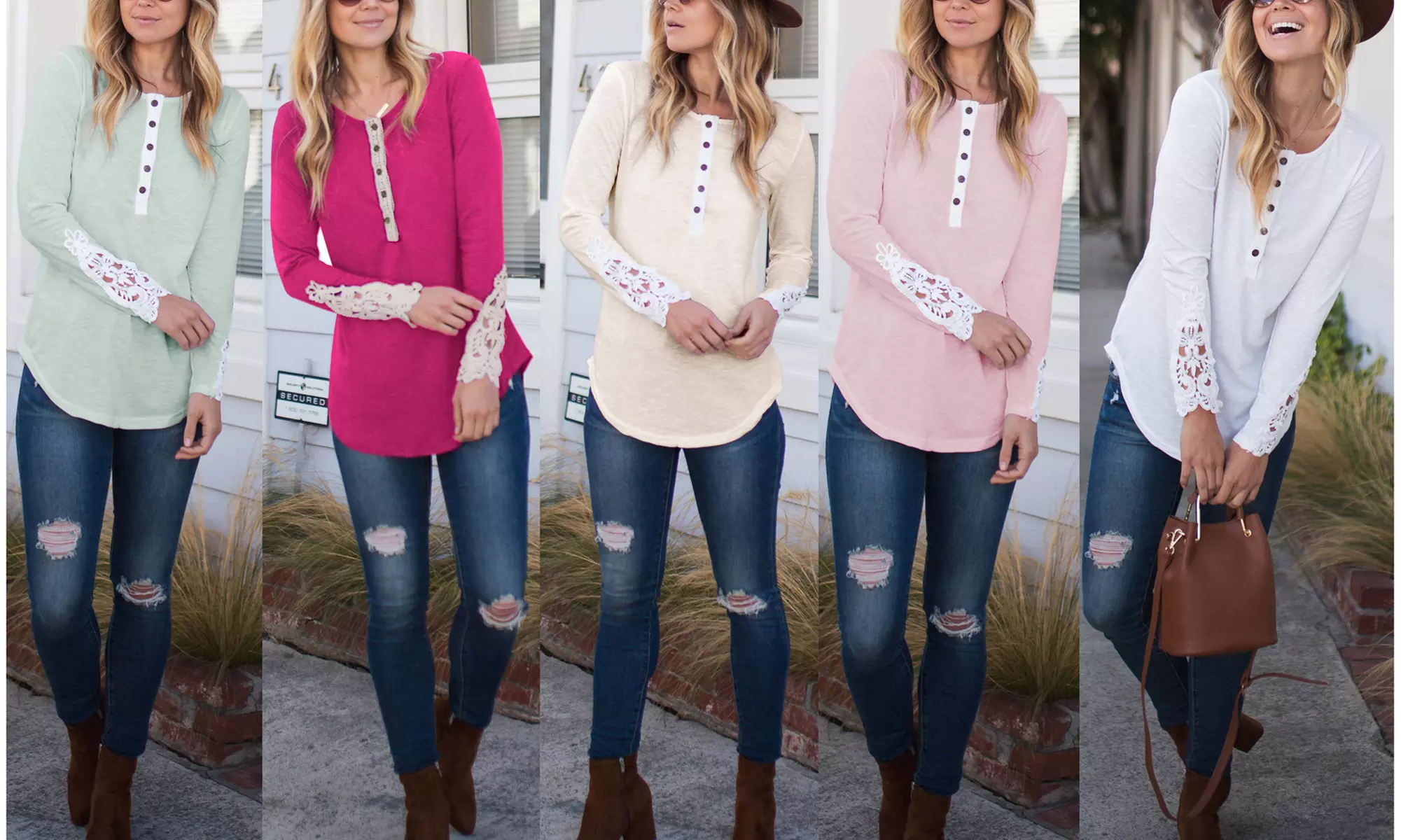 Reflection Women's Lace Sleeve Henley Shirt. Plus Sizes Available. - Primary Image