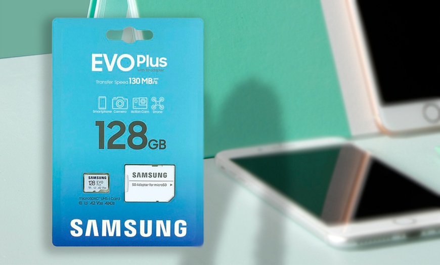 Image 1: Samsung EVO Plus 128GB MicroSD Memory Card with SD Adapter SDXC U3