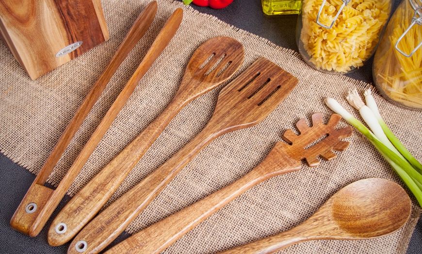 Image 1: 5-Piece Acacia Kitchen Tool Set