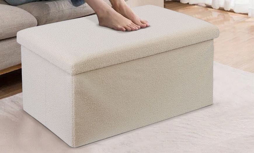 Image 35: Teddy Boucle Storage Ottoman or Foldable Cube Footstool