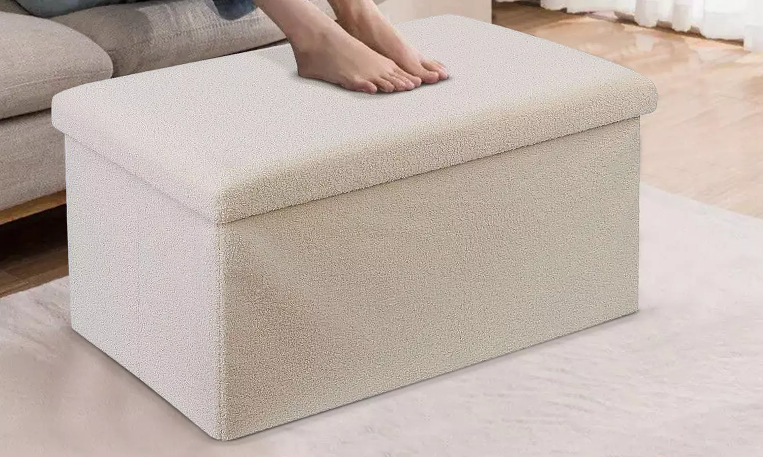 Teddy Boucle Storage Ottoman or Foldable Cube Footstool