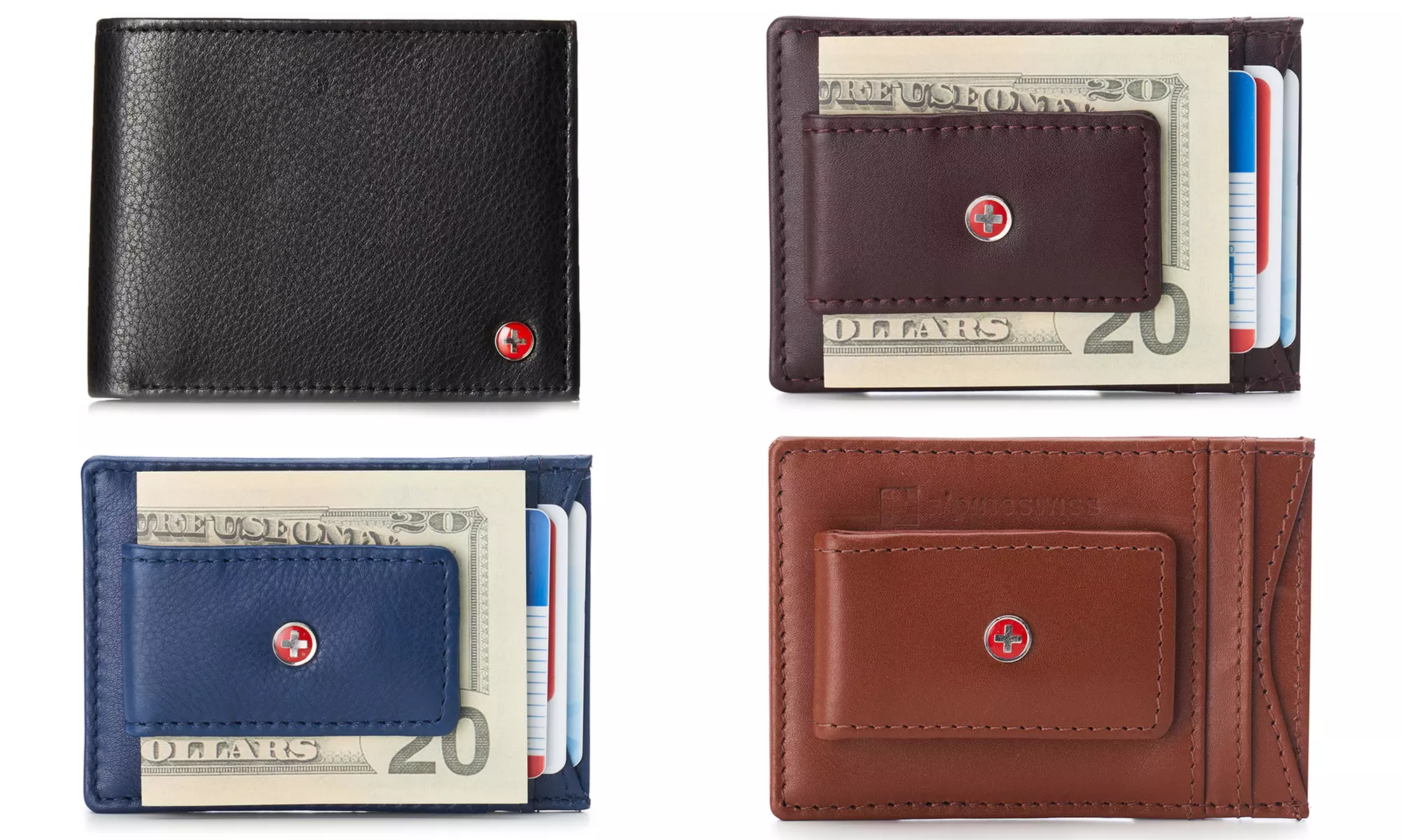 Alpine Swiss Men's RFID Protected Leather Bifold Wallet or Money Clip - Primary Image