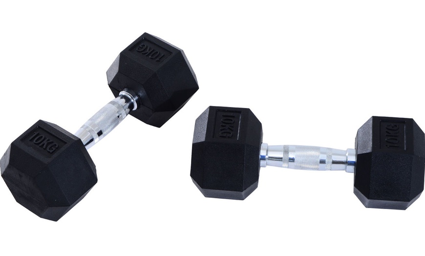 Image 17: Rubber Hexagonal Dumbbells