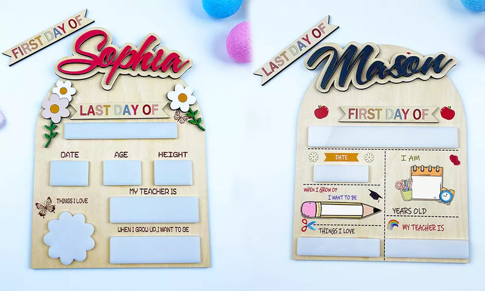 Personalisierbares Einschulungsschild für Schulkinder aus Holz