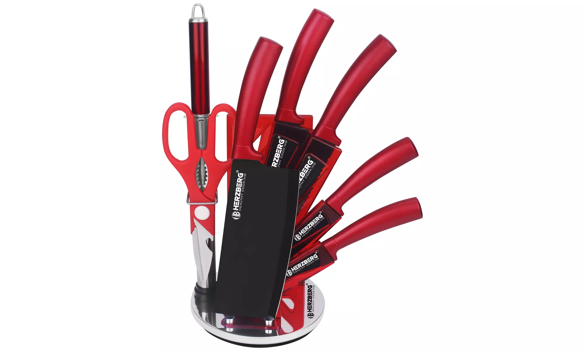 Ensemble 8 pièces avec couteaux, aiguiseur, ciseaux et support
