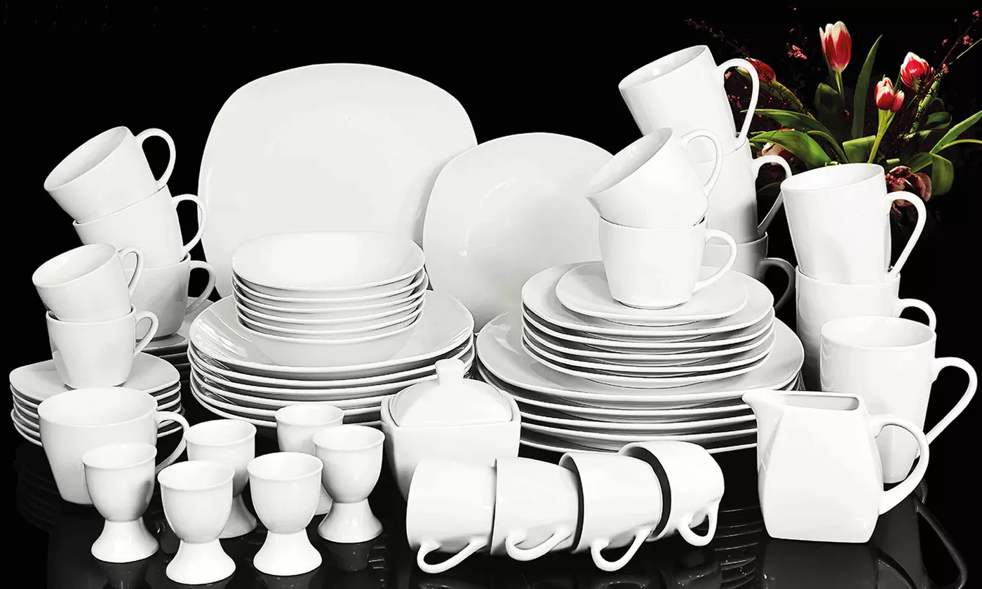 62-Piece Waterside White Square Dinner Set With Free Delivery - Primary Image