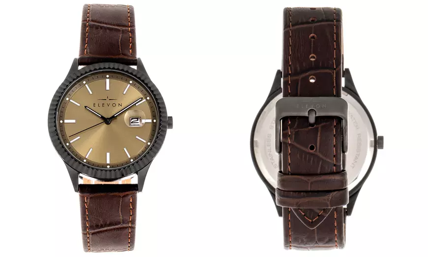 Image 12: Reloj Elevon Concorde de pulsera de cuero genuino con fecha