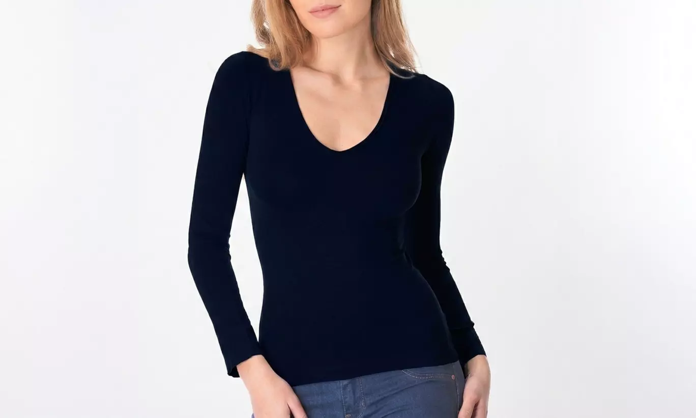 5er-Pack Damen-Langarmshirt mit V-Ausschnitt „Lisa“
