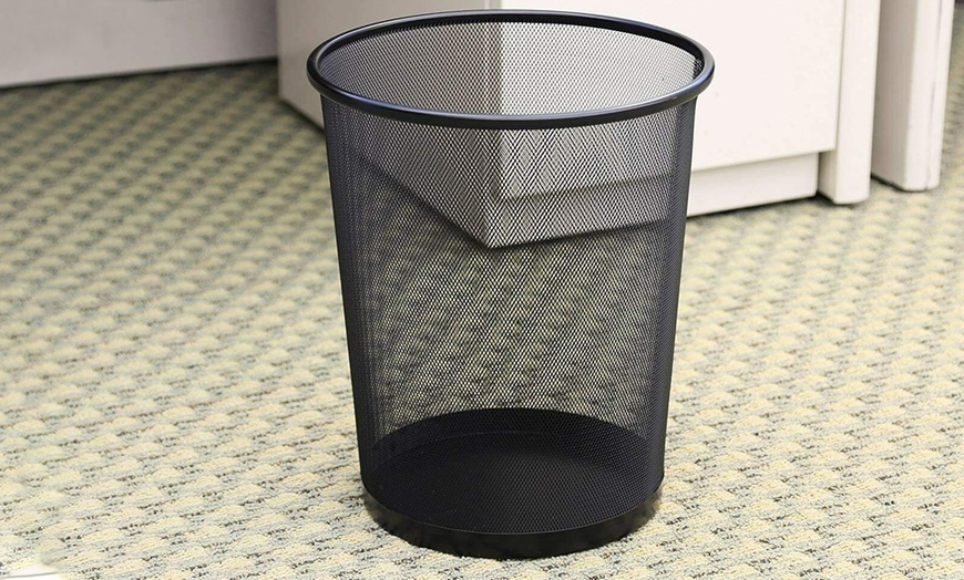 Image 1: Black Metal Mesh Trash Bin