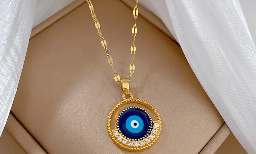 Image 2: Gold Evil Eye Pendant Necklace 