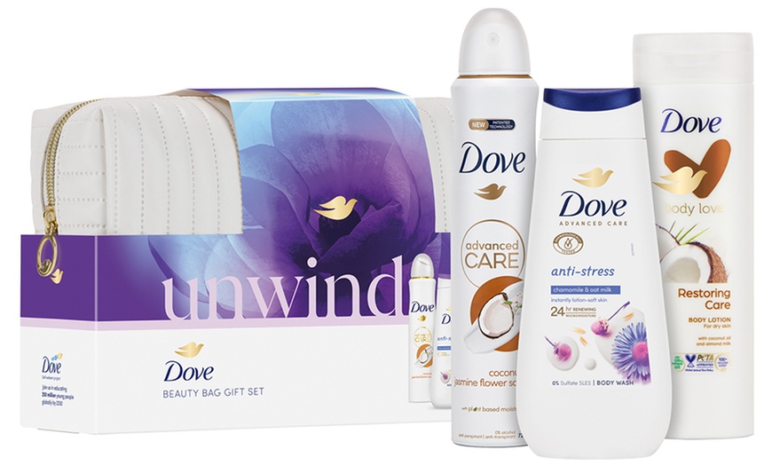 Image 7: Up to Four Dove Unwind 3-Piece Gift Sets For Her with a Beauty Bag 