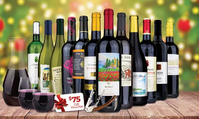 12 Bottles of Premium Wine with a govino Gift Set and a $75 e-Voucher from Heartwood & Oak (81% Off)  - Primary Image