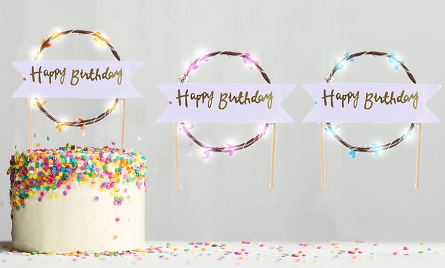 Image 1: Happy Birthday LED Cake Topper