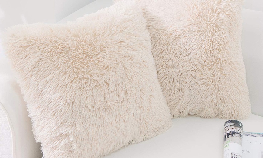 Image 3: Two-Pack Plush Square Cushion Cover